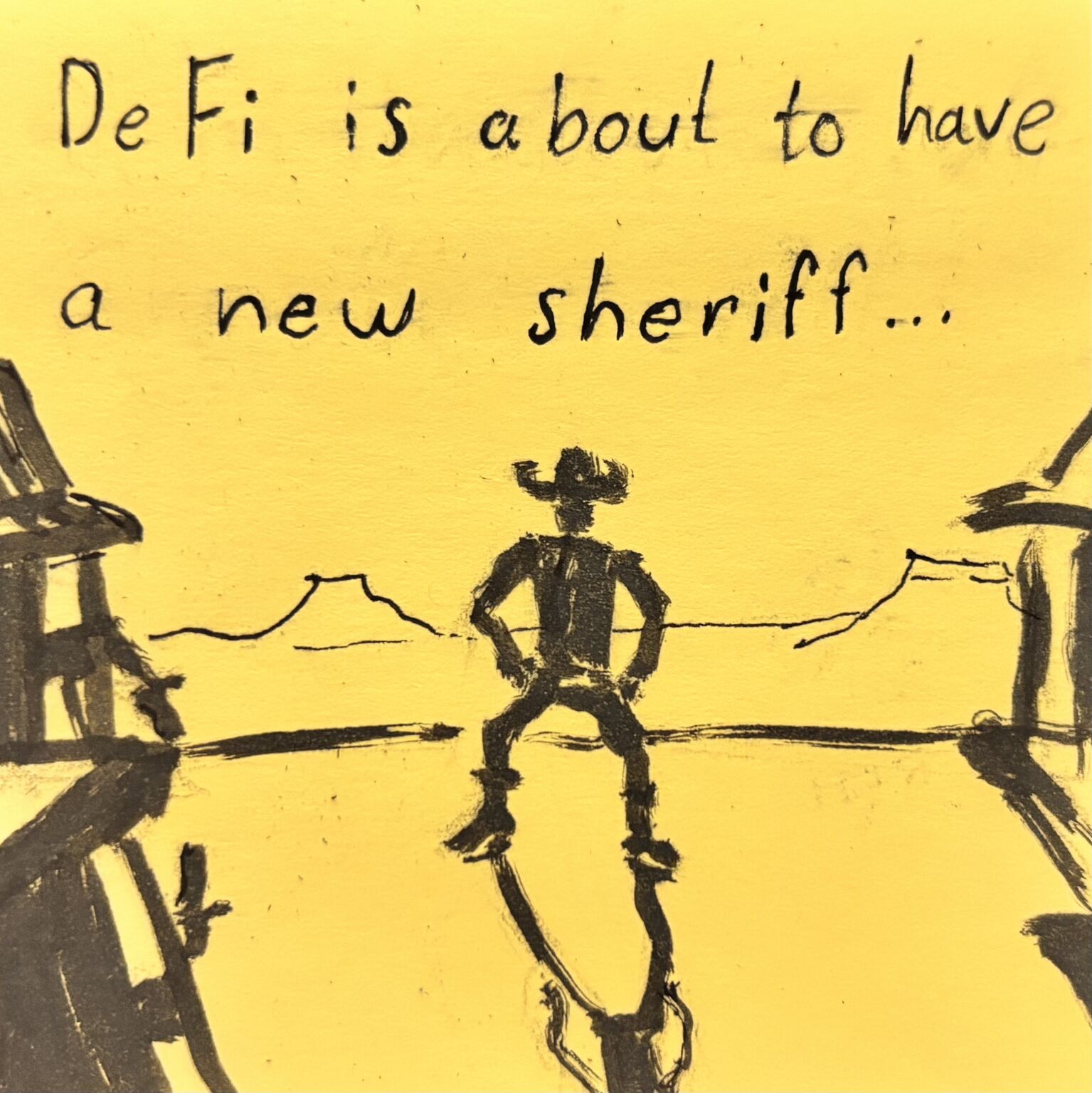 image of a Western Sheriff standing ready to draw his gun at sundown.